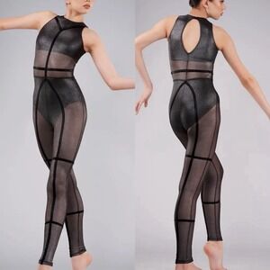 Weissman Striped Catsuit Dance Costume 17792 Babylon XSA, Foiled Metallic Mesh